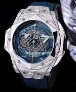 High Quality Replica Hublot Big Bang Sang Bleu II Watch Diamond Steel Case Geometric Dial